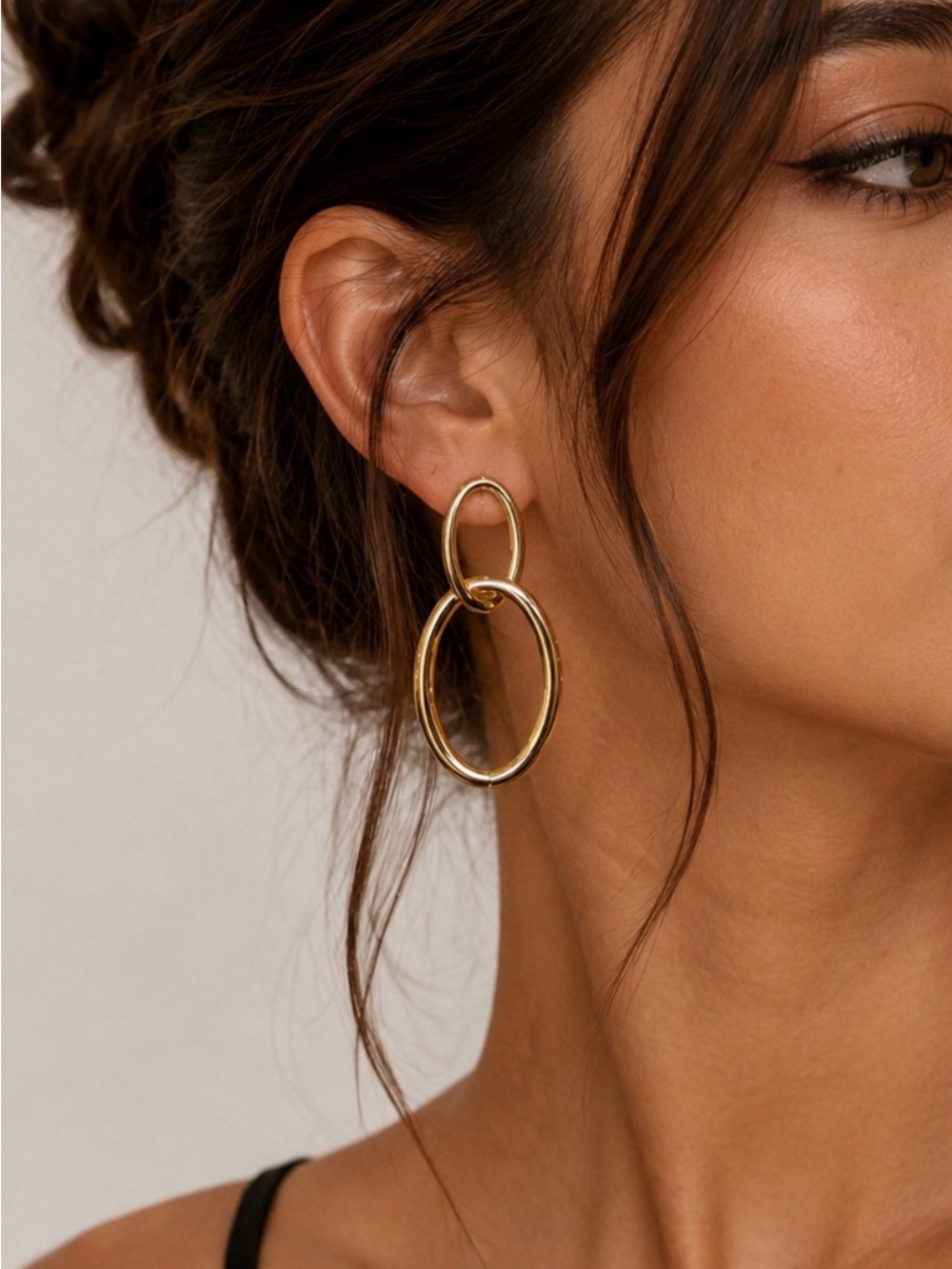 Gold Double Link Hoop Earrings - Women Jewelry